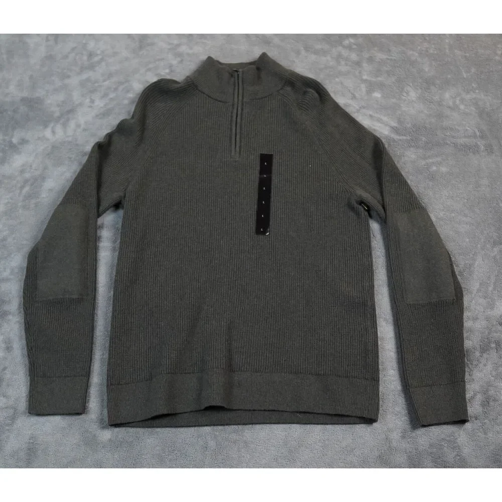 Banana Republic Medium Men's Half-Zip Sweater Large‎ Gray Ribbed Elbow Patch